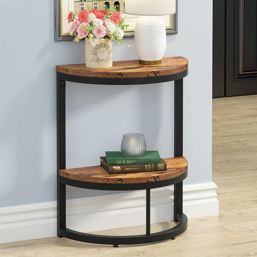 Tribesigns 2-Tier Half Round End Table Small Wood Side Table with Storage Shelf Image 2