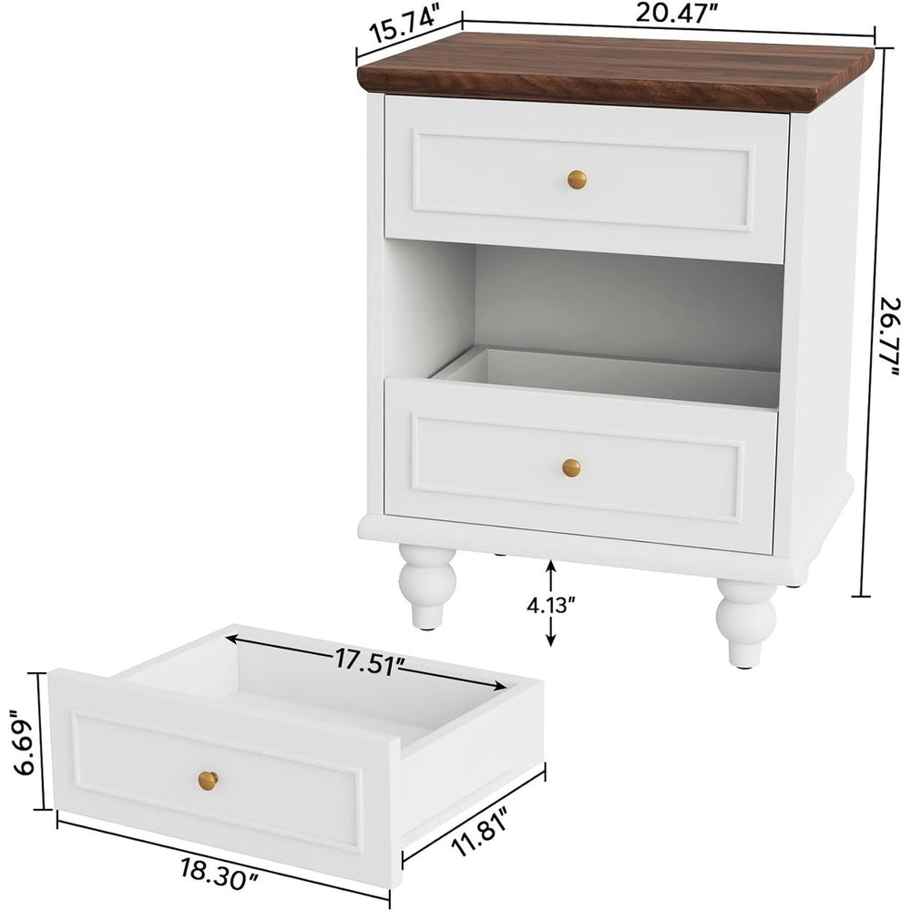 Tribesigns 3-Drawer Nightstand, White Wooden Night Stands Bedside Table with Solid Wood Legs, Mid Century Modern Side Image 2