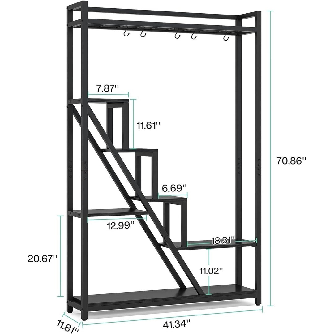 Tribesigns 70.9" Tall Indoor Plant Stand, 7-Tier Large Plant Shelf with 5 S-Hooks, Industrial Wood Flower Stand Display Image 2