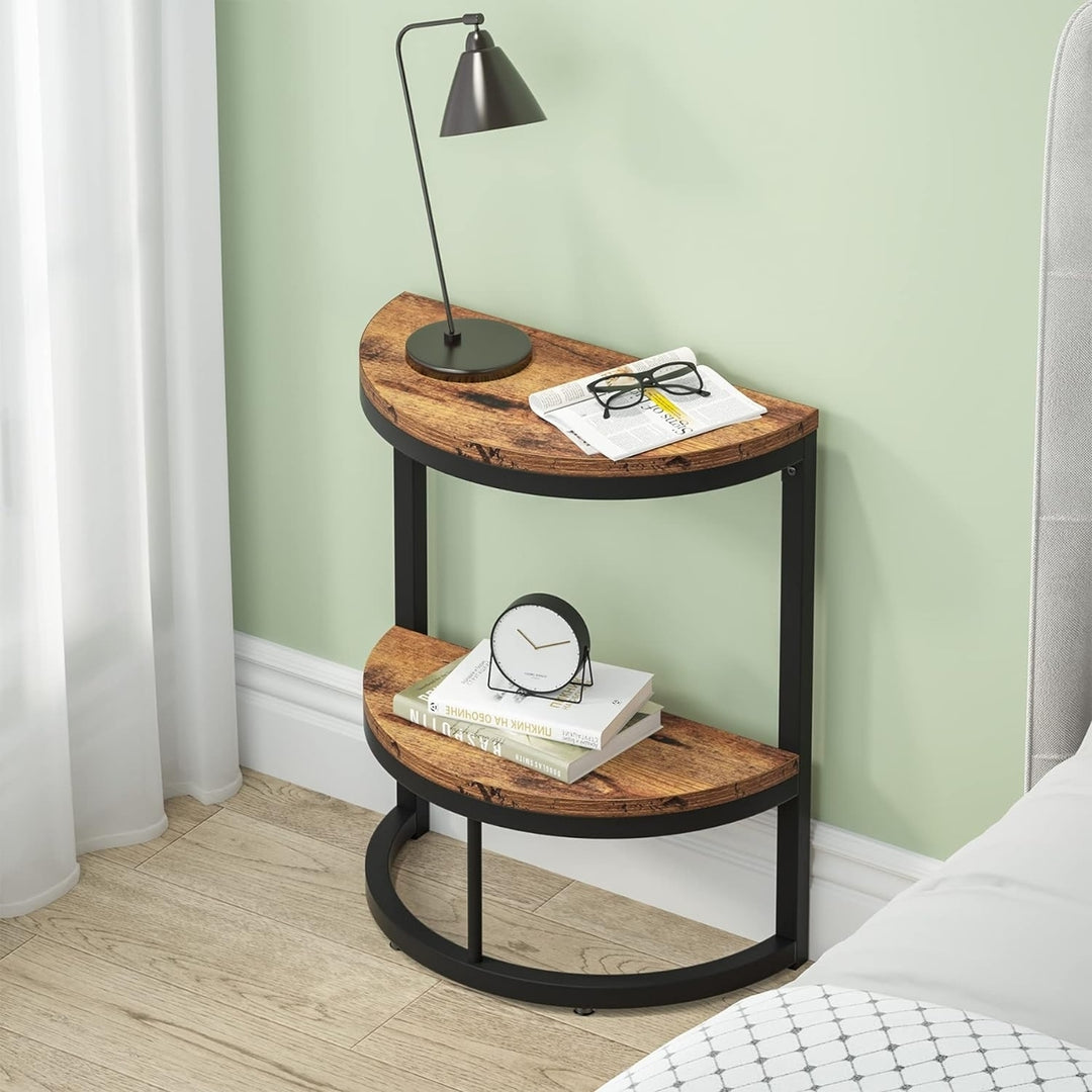 Tribesigns 2-Tier Half Round End Table Small Wood Side Table with Storage Shelf Image 3