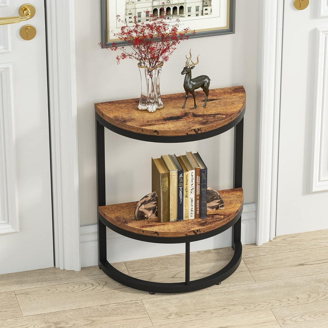 Tribesigns 2-Tier Half Round End Table Small Wood Side Table with Storage Shelf Image 4