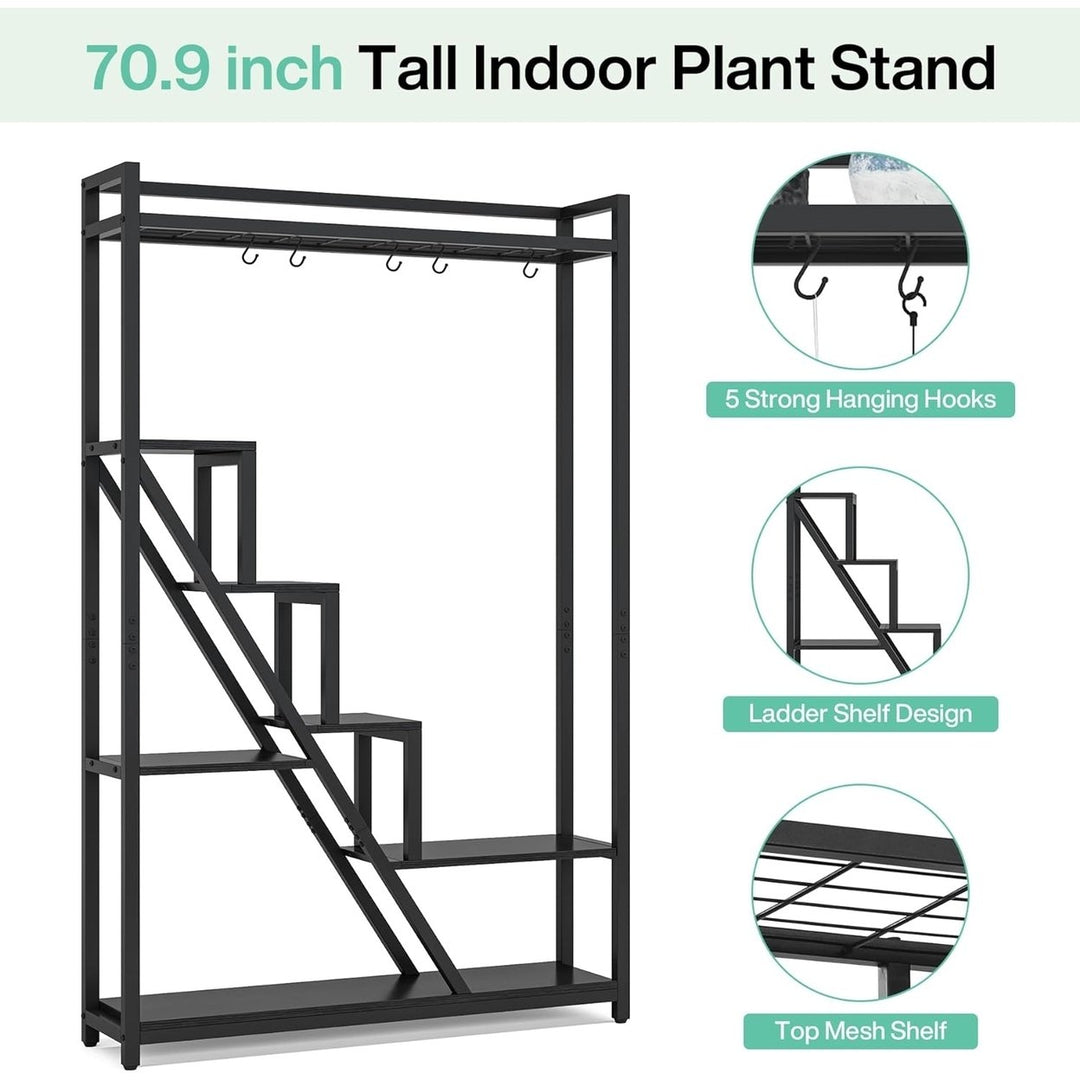 Tribesigns 70.9" Tall Indoor Plant Stand, 7-Tier Large Plant Shelf with 5 S-Hooks, Industrial Wood Flower Stand Display Image 4