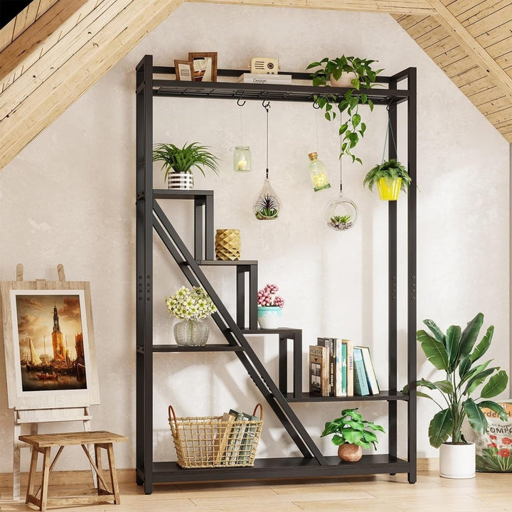 Tribesigns 70.9" Tall Indoor Plant Stand, 7-Tier Large Plant Shelf with 5 S-Hooks, Industrial Wood Flower Stand Display Image 5