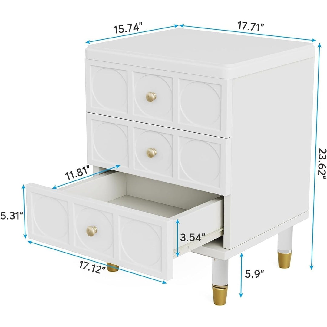 Tribesigns 3-Drawer Nightstand White Gold Modern Bedside Table Storage Solution Image 6