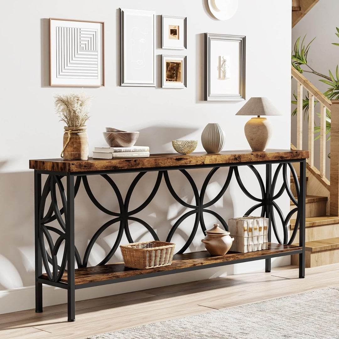 Tribesigns 70.9 Inch Narrow Sofa Table Industrial Console Table Black Wood Image 5