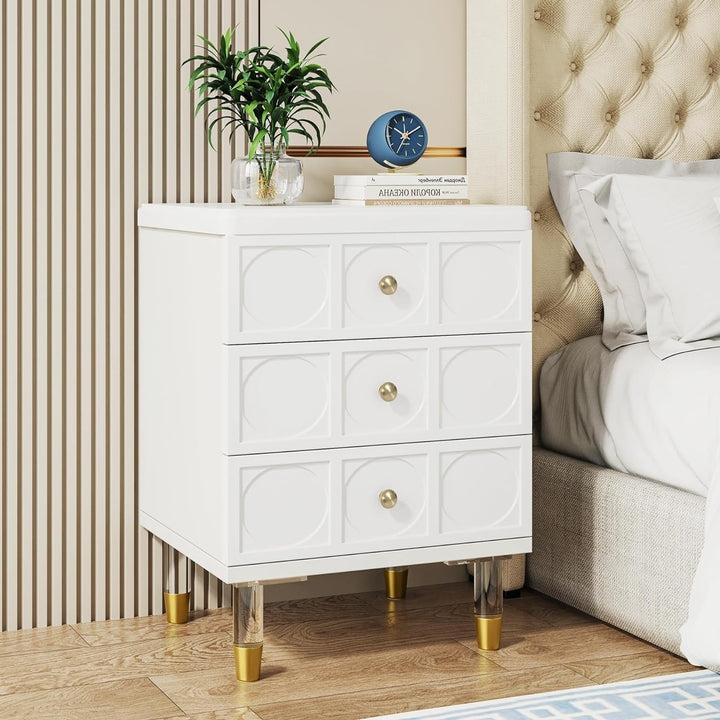 Tribesigns 3-Drawer Nightstand White Gold Modern Bedside Table Storage Solution Image 3