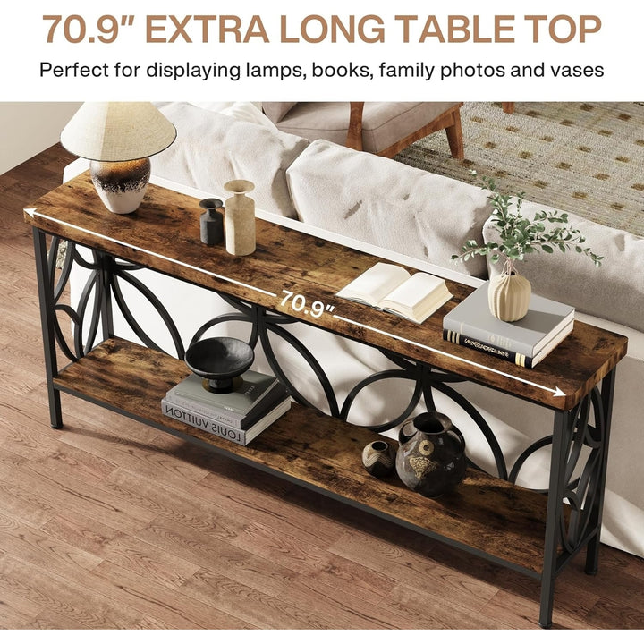 Tribesigns 70.9 Inch Narrow Sofa Table Industrial Console Table Black Wood Image 6