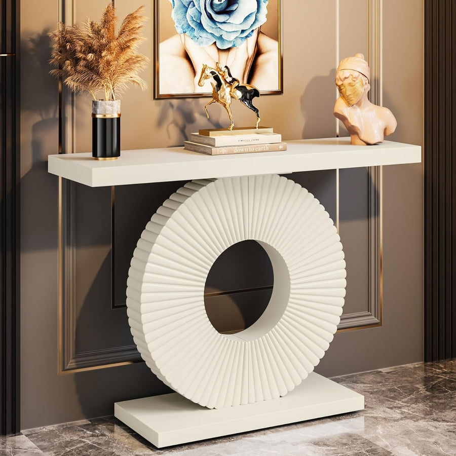 Tribesigns 40 Inch Modern Console Table Geometric Base White Entryway Accent Table Image 1