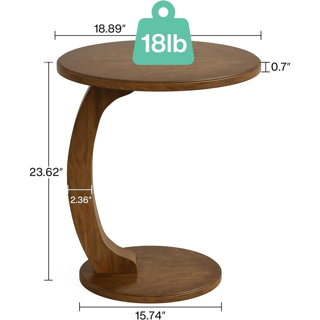 Tribesigns Round End Table C-Shaped Solid Wood Small Side Table Mid-Century Image 6