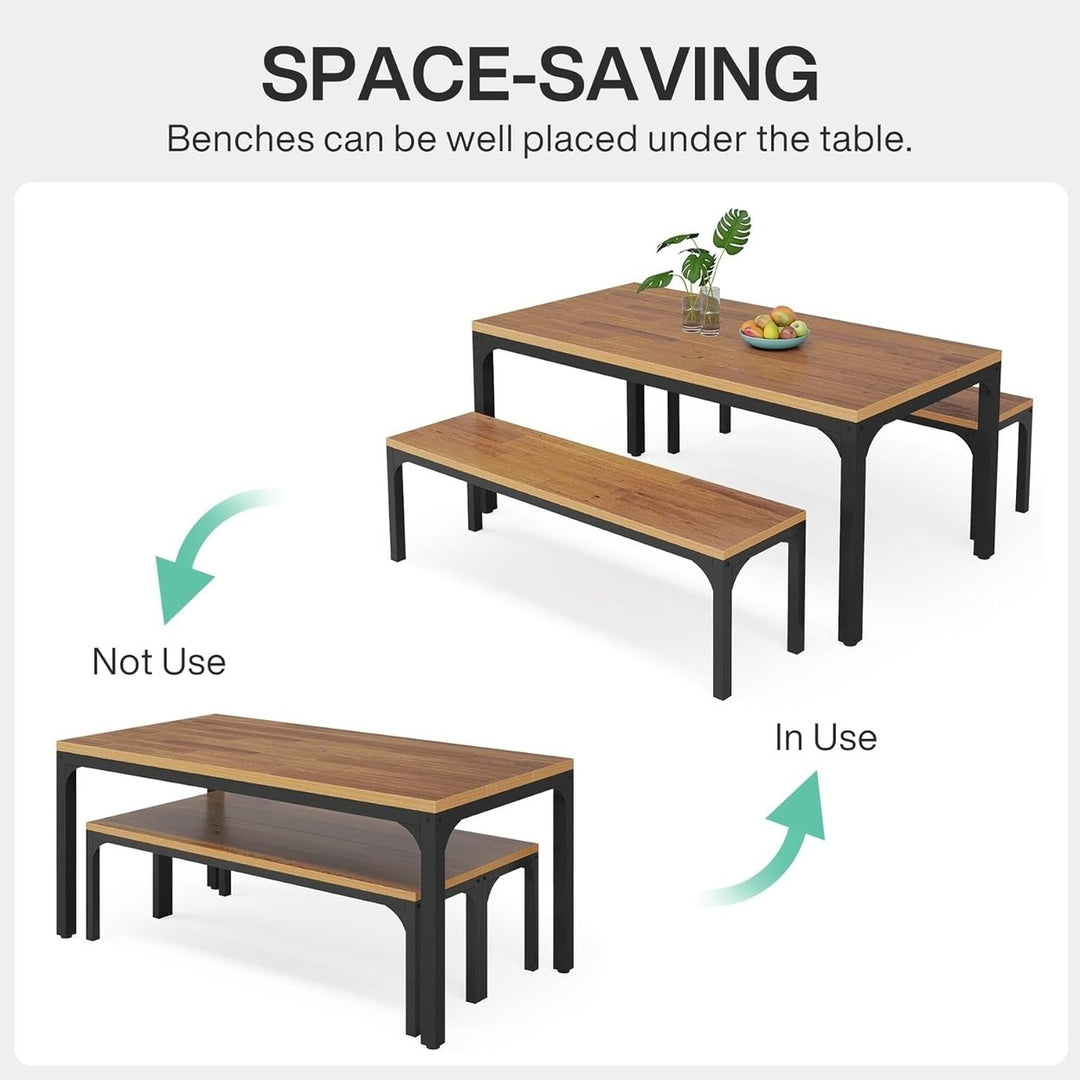 Tribesigns Dining Table Set for 6 People, 3 Pieces Rectangular Kitchen Table with 2 Benches, 55 Inches Large Wooden Image 5