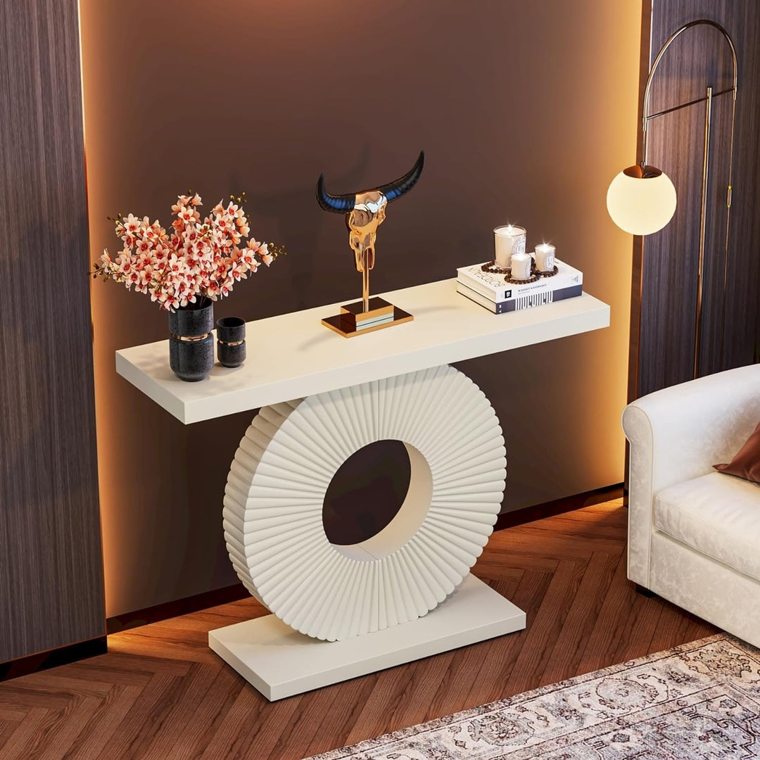 Tribesigns 40 Inch Modern Console Table Geometric Base White Entryway Accent Table Image 5