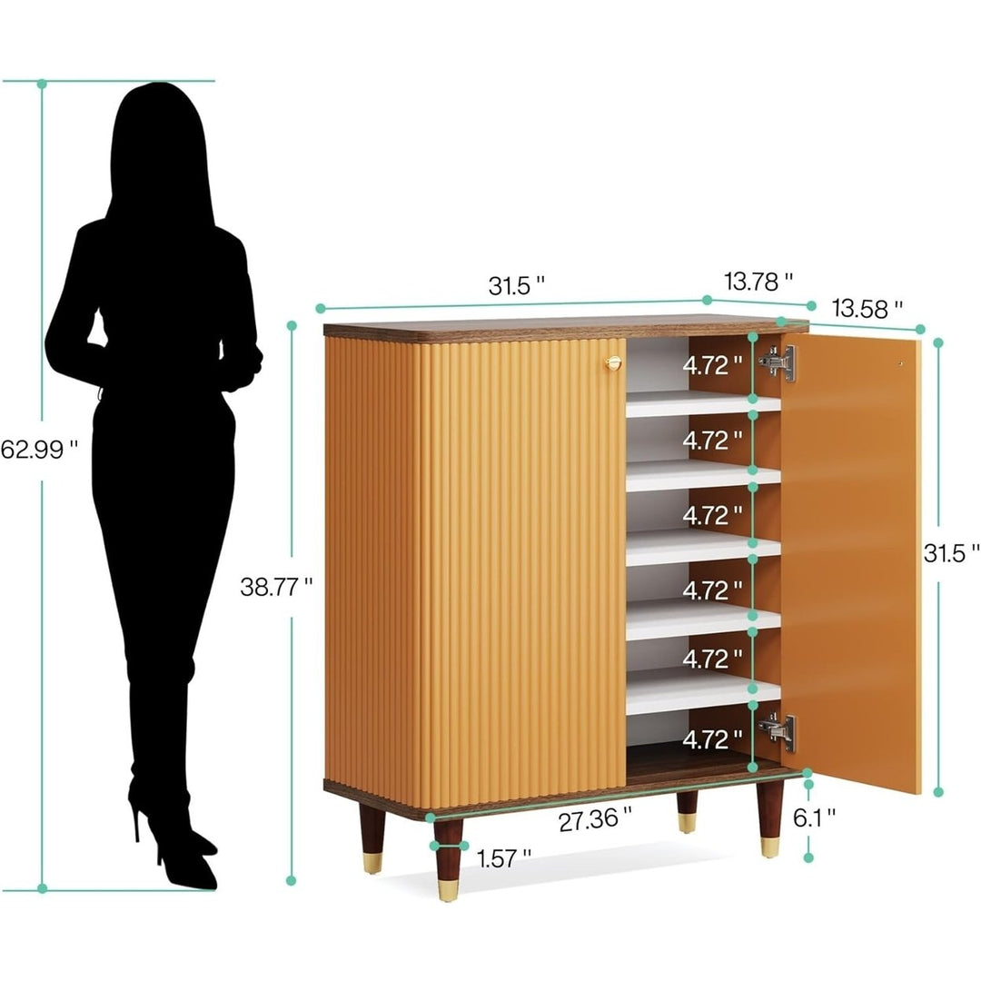 Tribesigns Wood Shoe Cabinet Storage 24 Pairs 6-Tier Adjustable Shelves Walnut Image 2