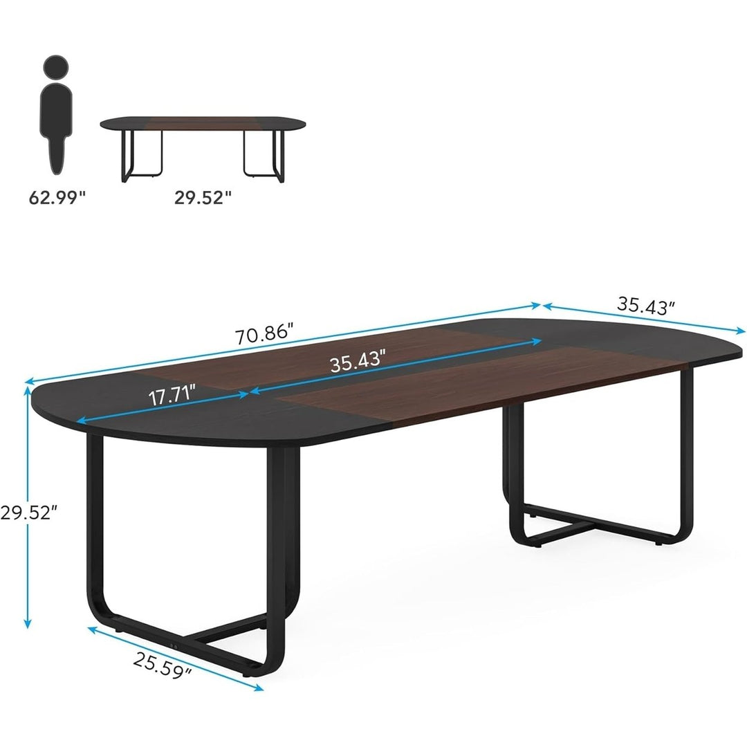 Tribesigns 70.86" Oval Dining Table Walnut Black Finish Curved Modern Design Image 6