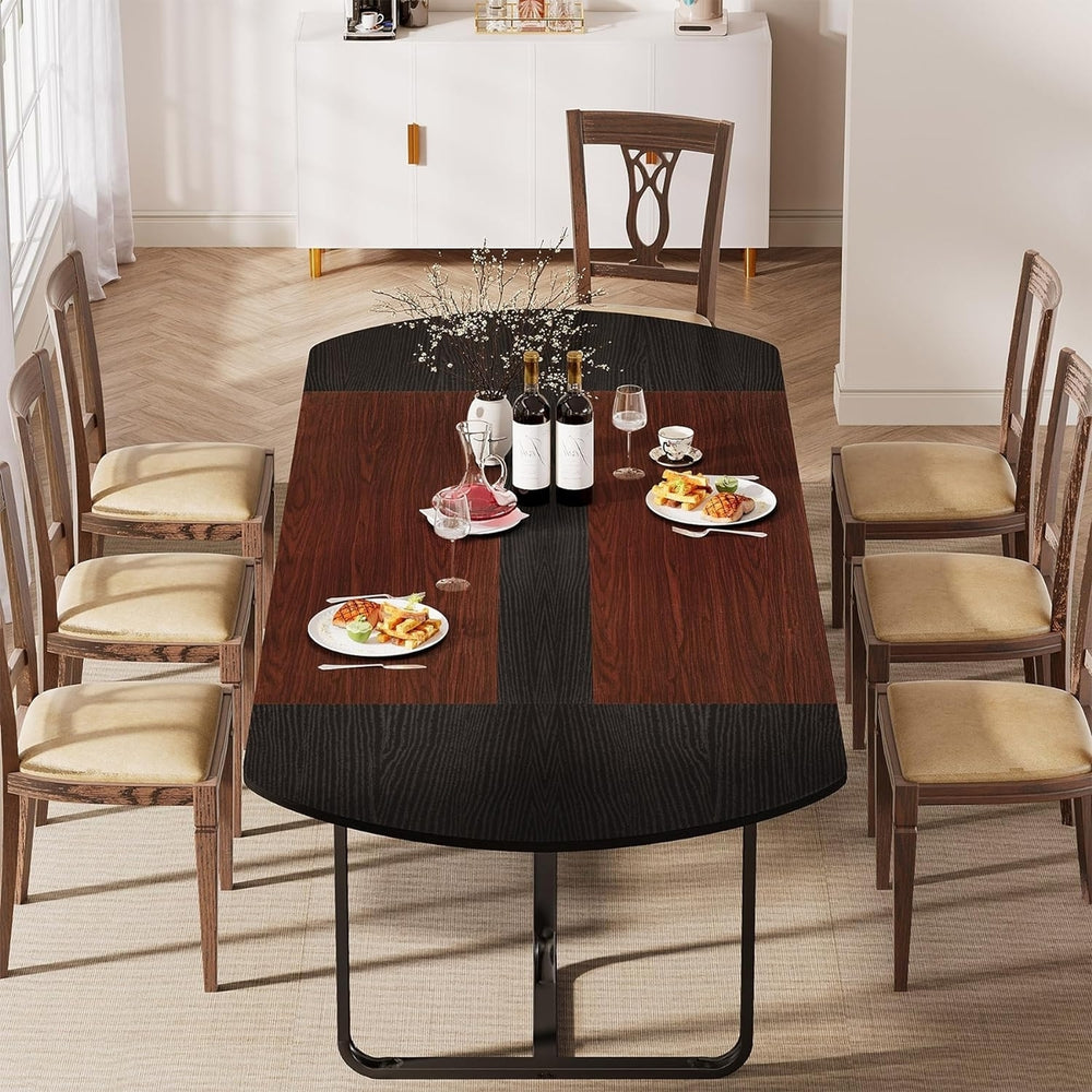 Tribesigns 70.86" Oval Dining Table Walnut Black Finish Curved Modern Design Image 2