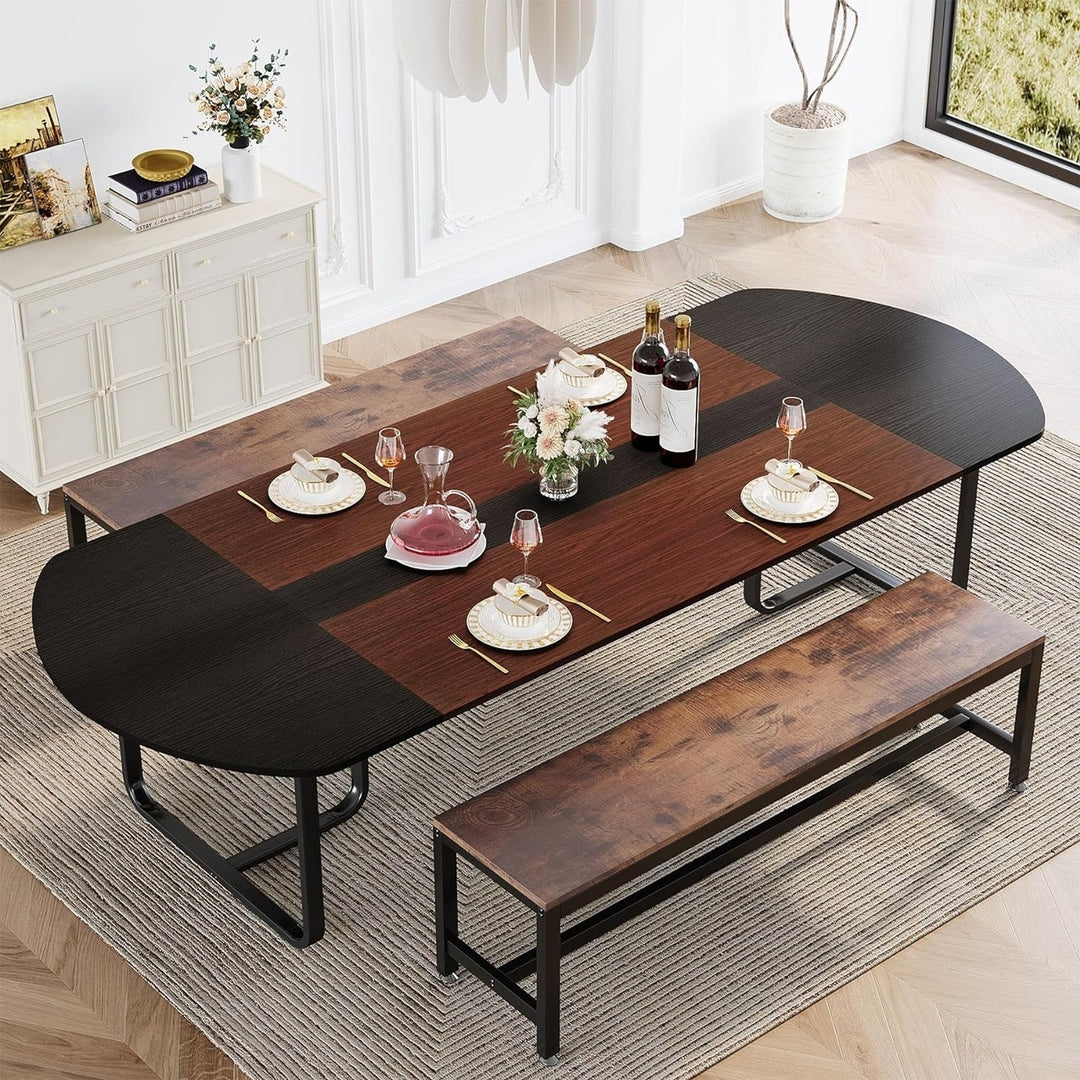 Tribesigns 70.86" Oval Dining Table Walnut Black Finish Curved Modern Design Image 3