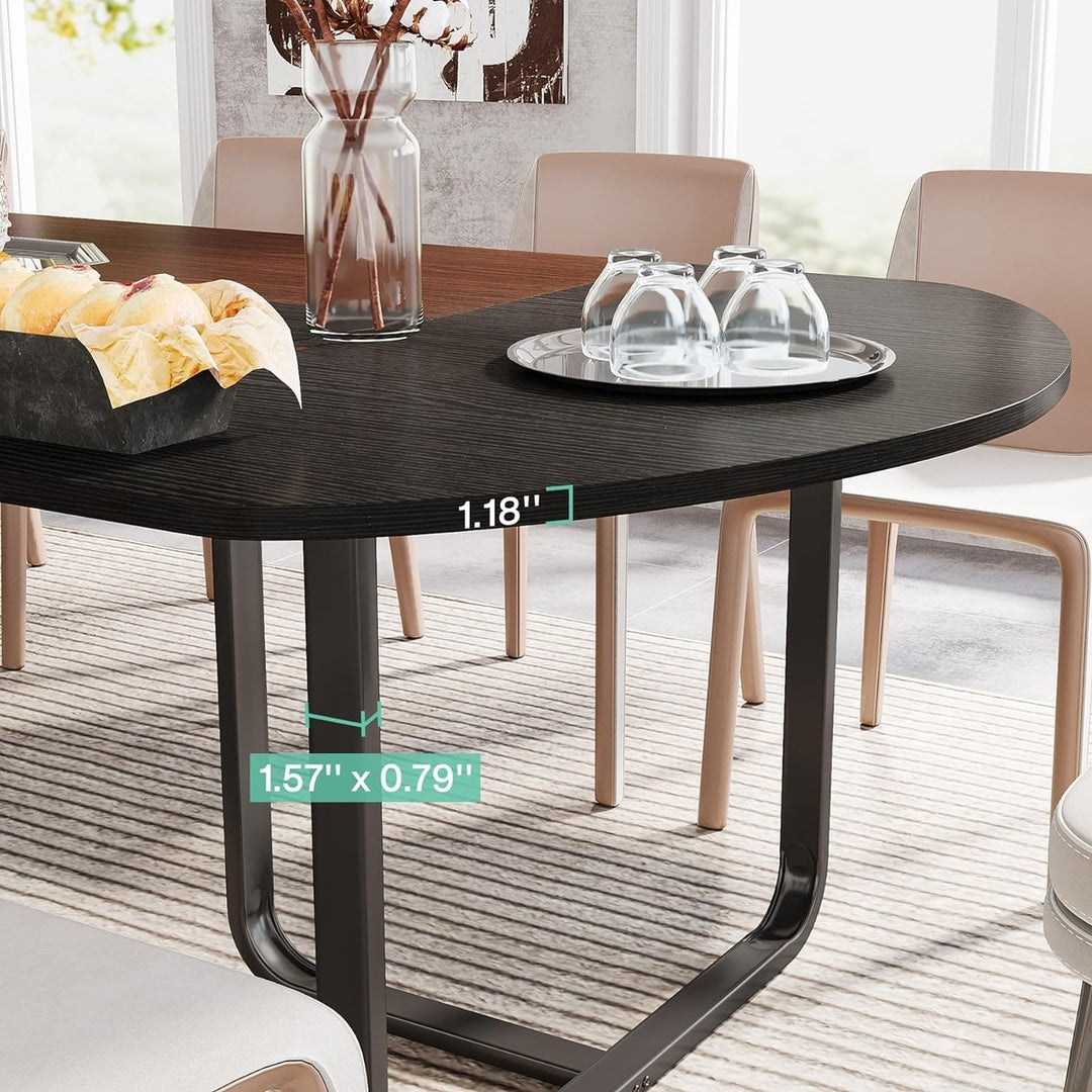 Tribesigns 70.86" Oval Dining Table Walnut Black Finish Curved Modern Design Image 5