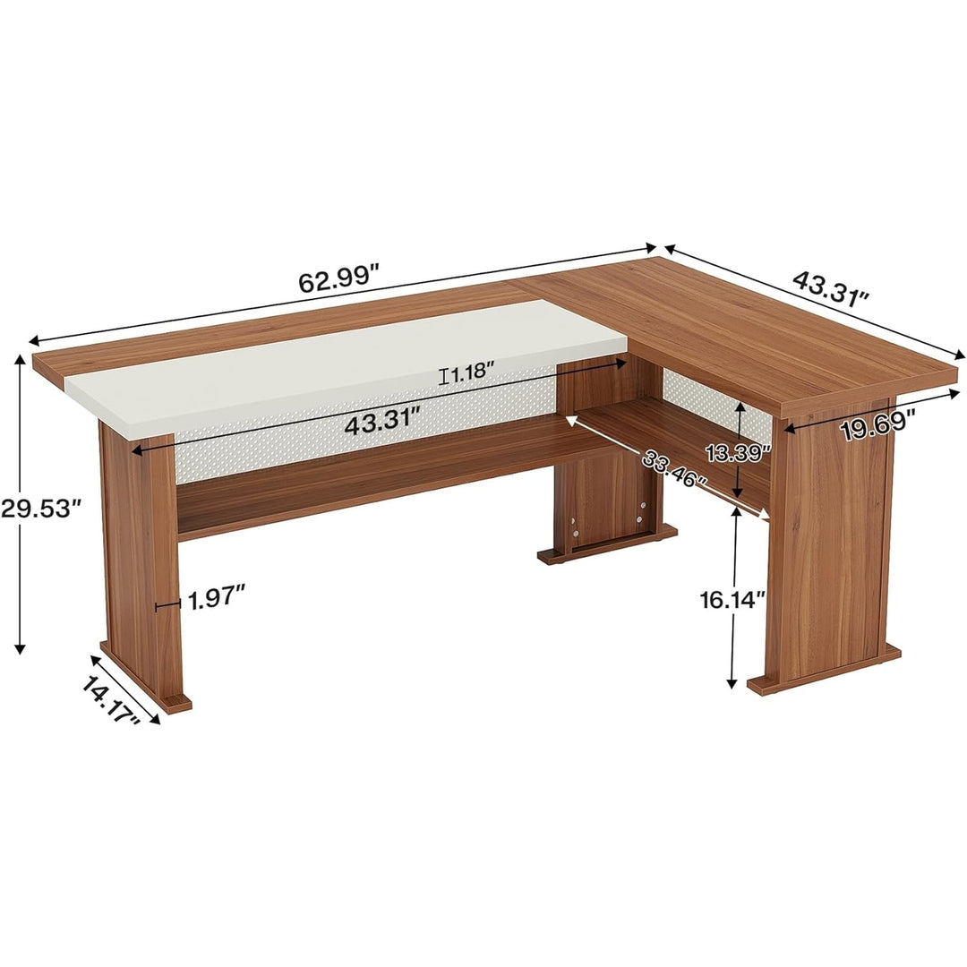 Tribesigns 63" L-Shaped Executive Desk, Large Office Desk with Bottom Shelves, Modern Corner Computer Desk Image 6