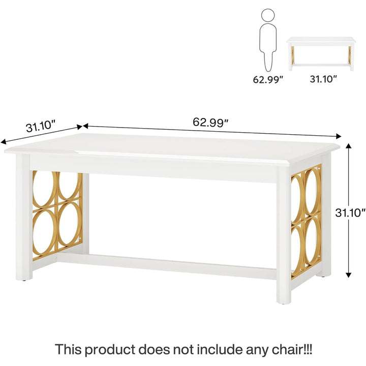 Tribesigns 63" Modern Executive Desk White Glossy Large Home Office Table Image 6