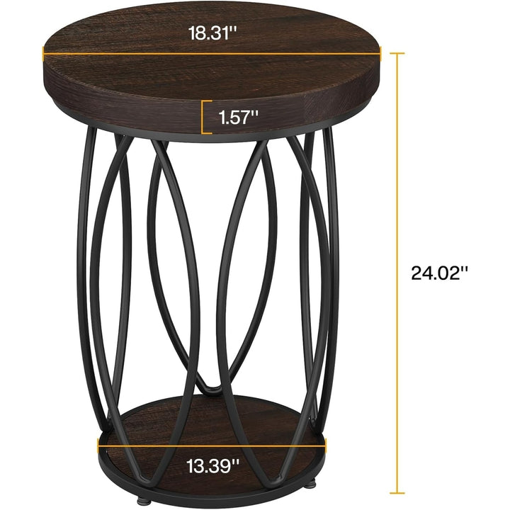 Tribesigns Round Side Table Black Metal Frame Rustic Wood Top with Storage Shelf Image 2