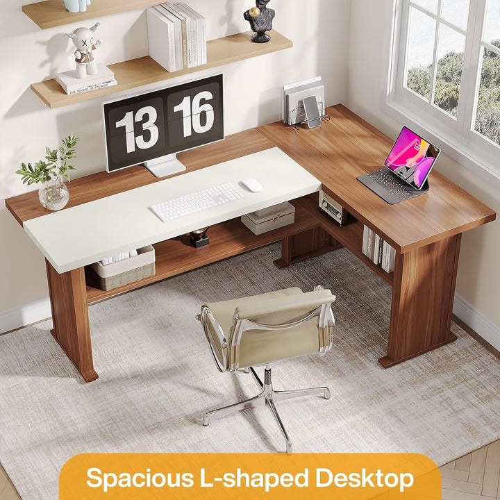 Tribesigns 63" L-Shaped Executive Desk, Large Office Desk with Bottom Shelves, Modern Corner Computer Desk Image 4