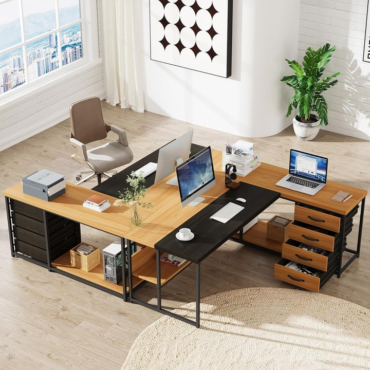 Tribesigns L-Shaped Desk with 4 Drawers, 62.2-Inch Computer Desk with Open Storage Shelves and CPU Stand Image 5