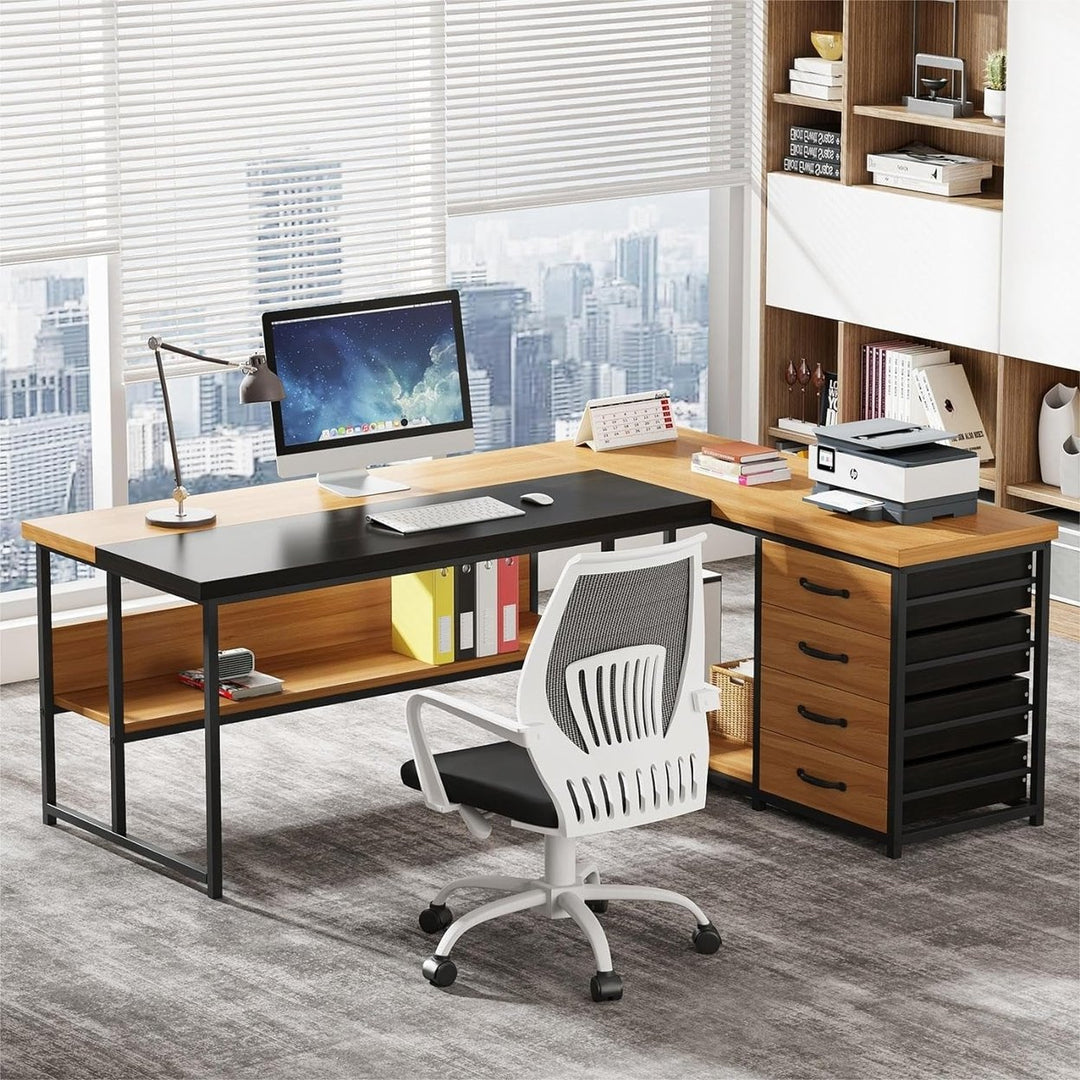 Tribesigns L-Shaped Desk with 4 Drawers, 62.2-Inch Computer Desk with Open Storage Shelves and CPU Stand Image 6