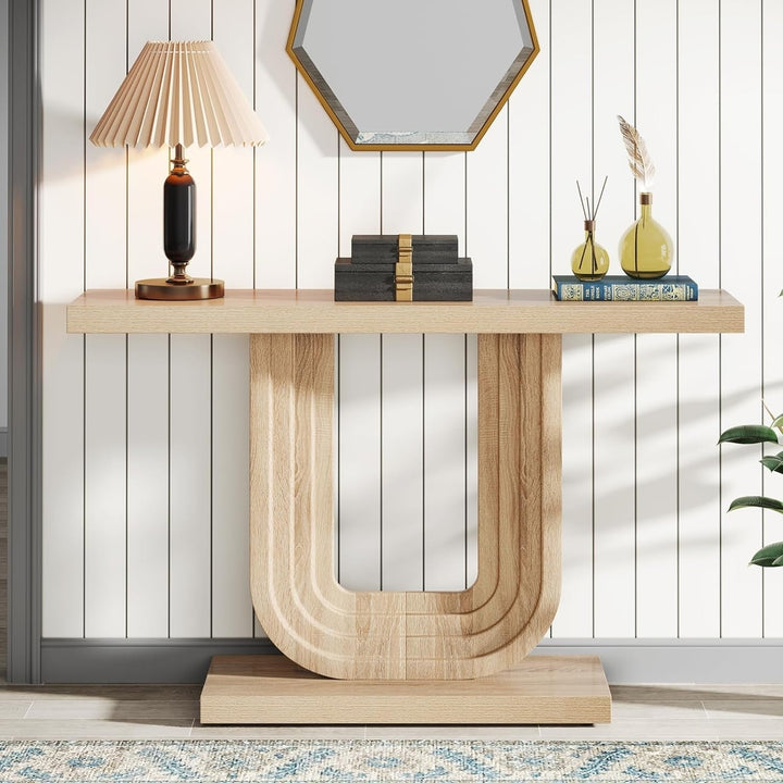 Tribesigns Farmhouse Console Table 39" Narrow Wood Entryway Table Geometric Base Image 2