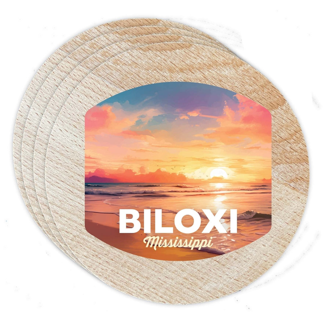 Biloxi Mississippi Design B Souvenir Coaster Wooden 3.5 x 3.5-Inch 4 Pack Image 1