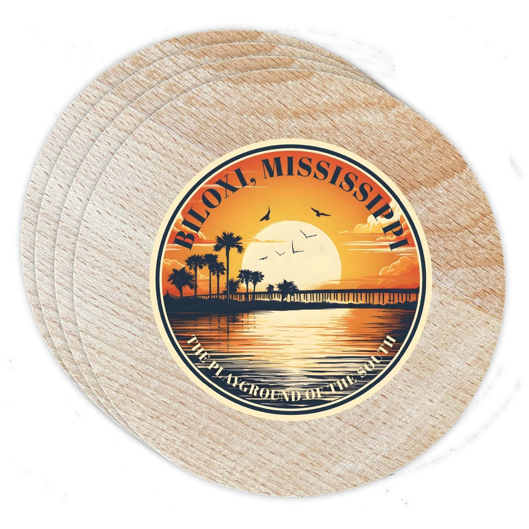 Biloxi Mississippi Design A Souvenir Coaster Wooden 3.5 x 3.5-Inch 4 Pack Image 1