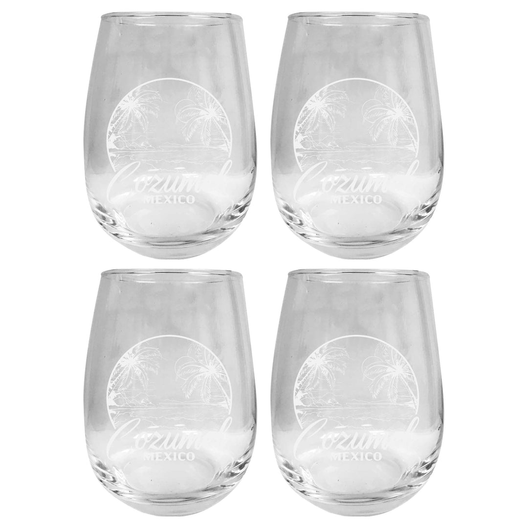 Cozumel Mexico Souvenir 15 oz Engraved Stemless Wine Glass 4-Pack Image 1