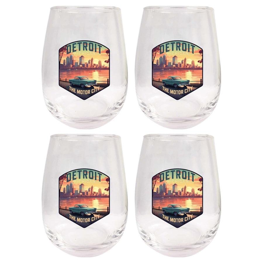 Detroit Michigan Design A Souvenir 15 oz Stemless Wine Glass 4-Pack Image 1