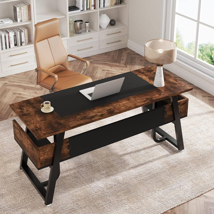 Tribesigns Computer Desk Modern Office Desk with Shelf for Home Office, Large Writing Table Wood Business Workstation 63 Image 5