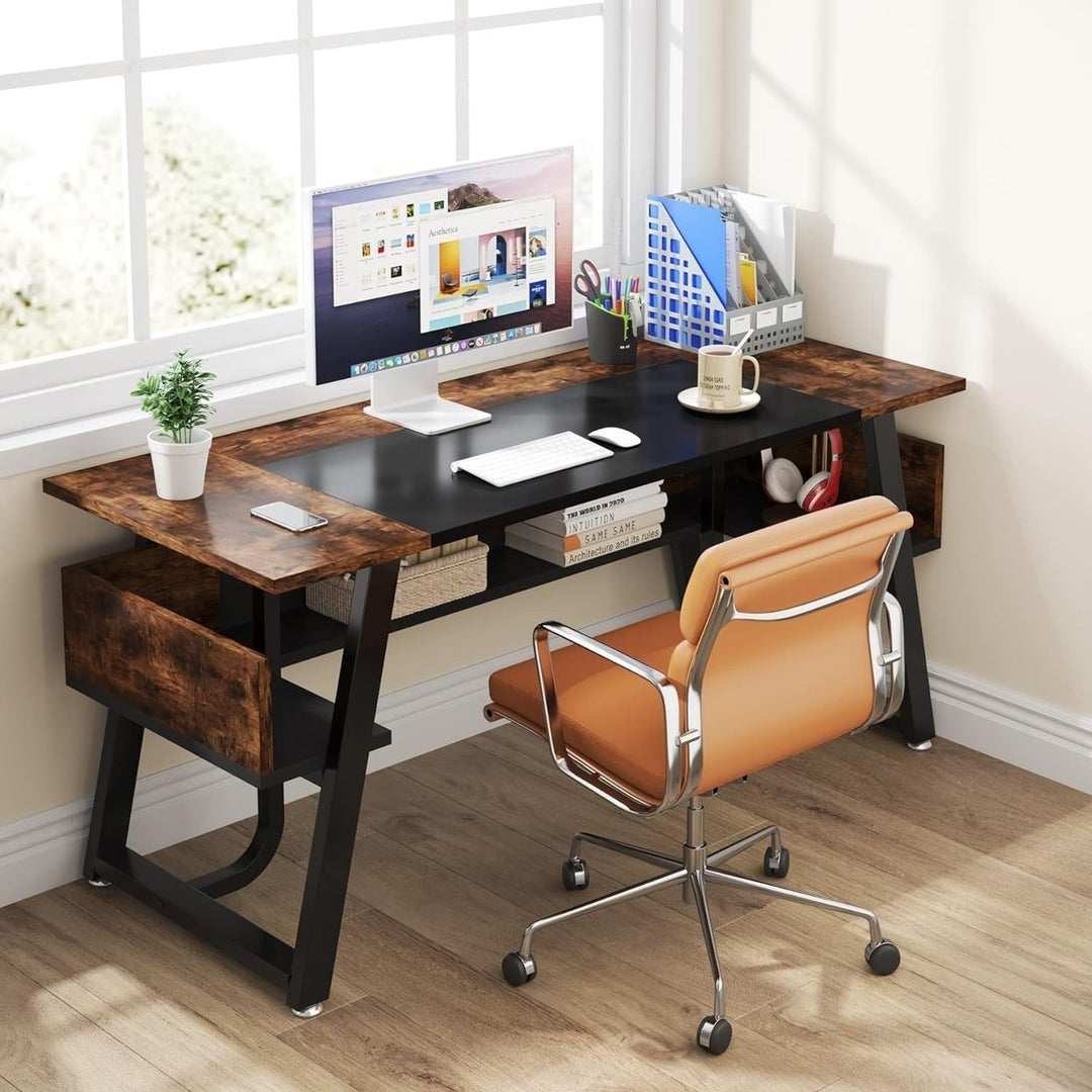 Tribesigns Computer Desk Modern Office Desk with Shelf for Home Office, Large Writing Table Wood Business Workstation 63 Image 6