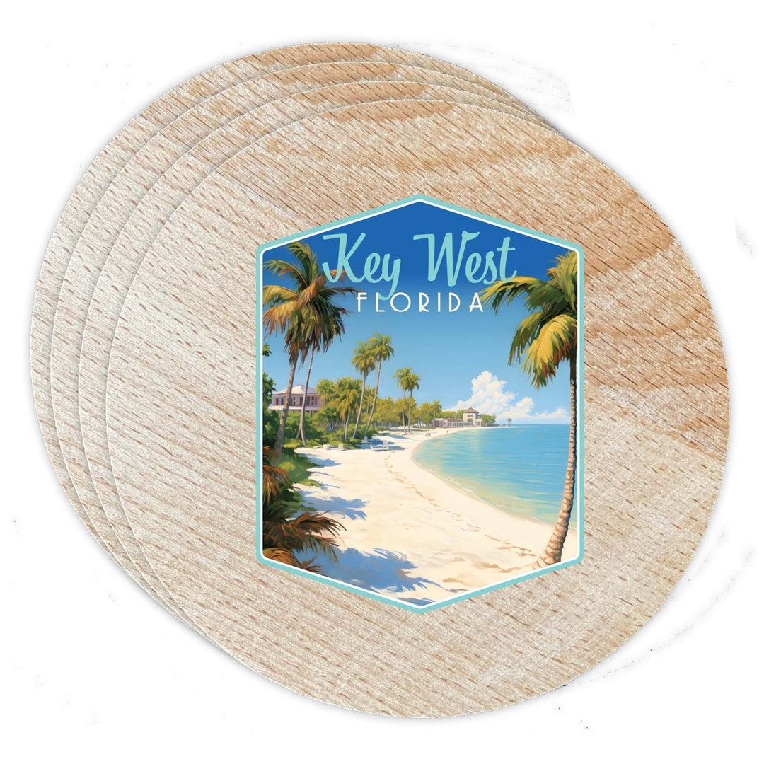 Key West Florida Design B Souvenir Coaster Wooden 3.5 x 3.5-Inch 4 Pack Image 1