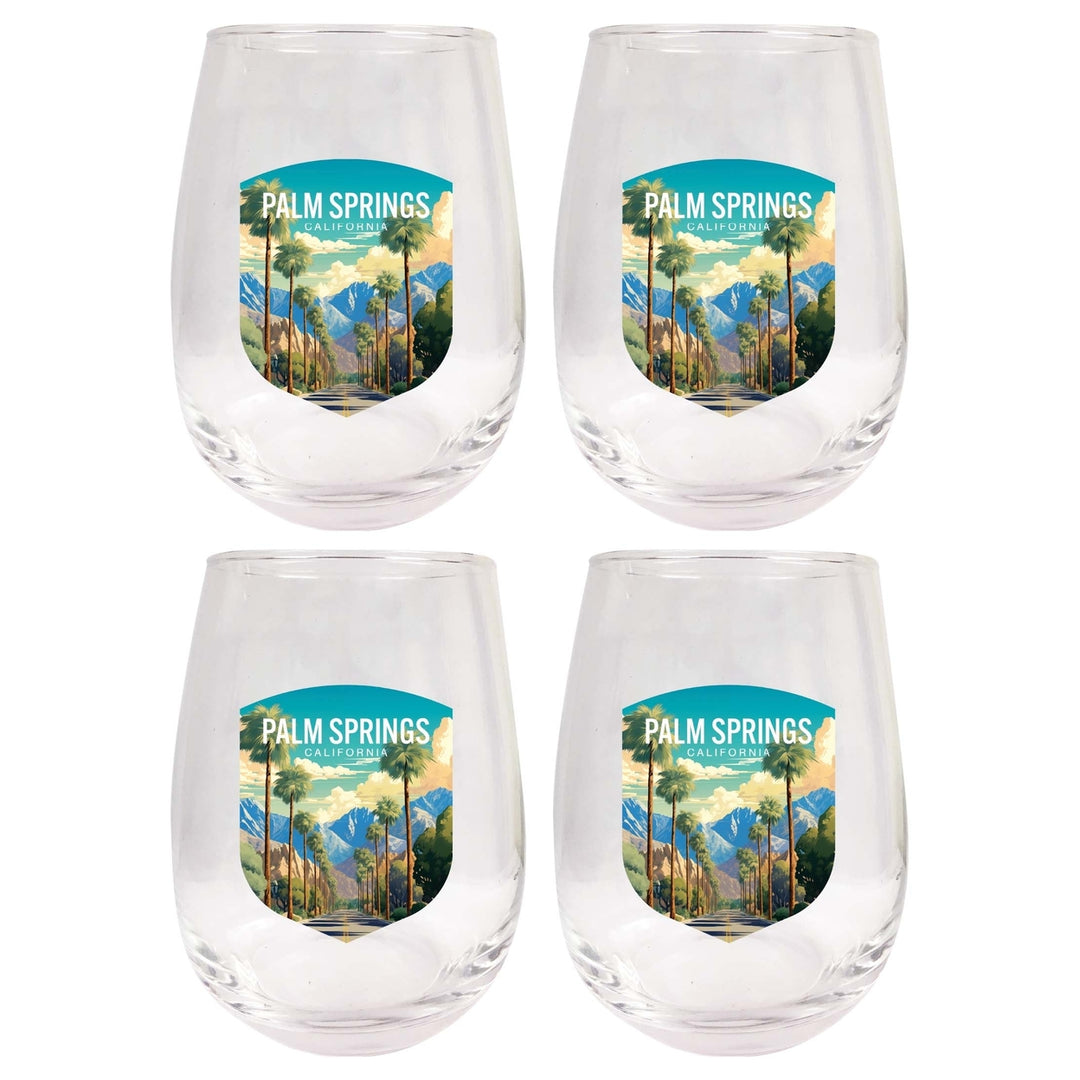 Palm Springs California Design A Souvenir 15 oz Stemless Wine Glass 4-Pack Image 1