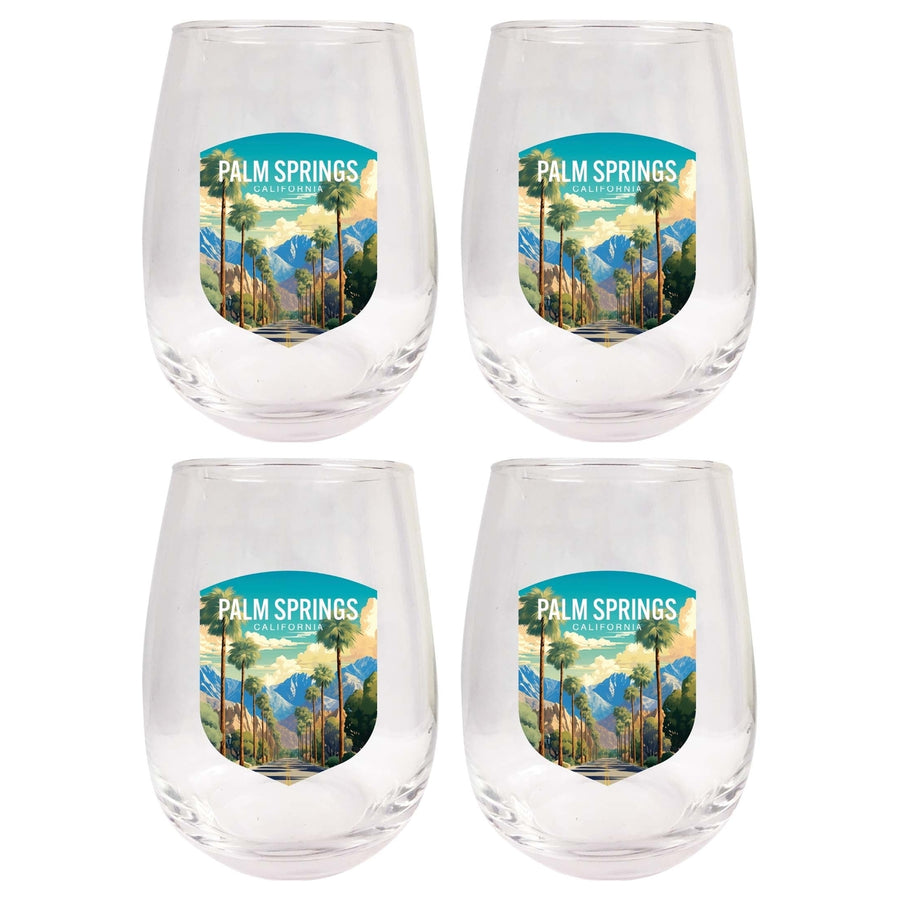 Palm Springs California Design A Souvenir 15 oz Stemless Wine Glass 4-Pack Image 1