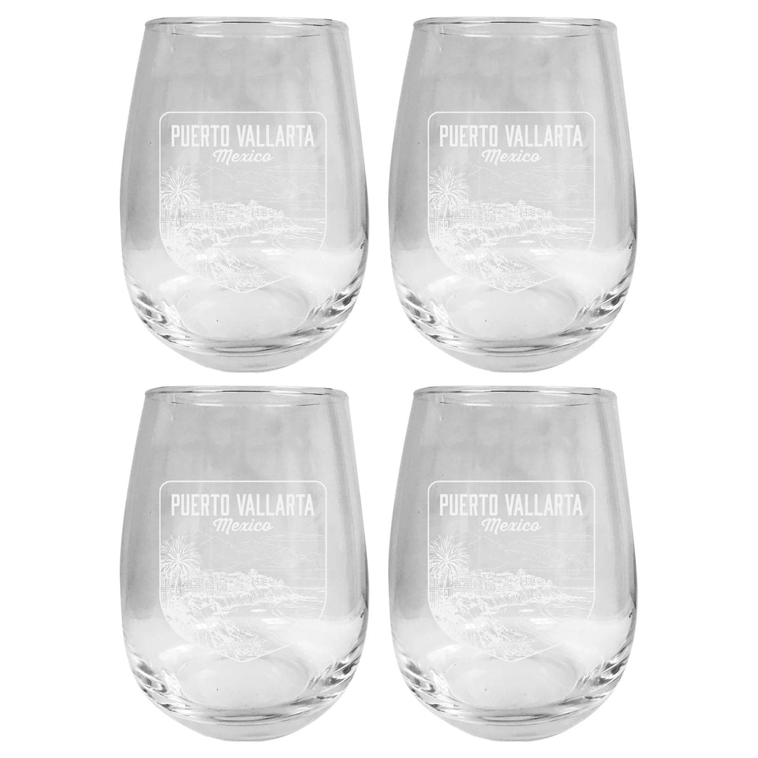 Puerto Vallarta Mexico Souvenir 15 oz Engraved Stemless Wine Glass 4-Pack Image 1