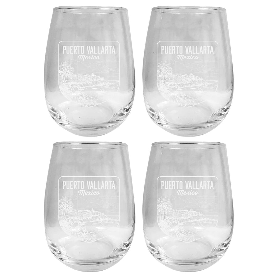 Puerto Vallarta Mexico Souvenir 15 oz Engraved Stemless Wine Glass 4-Pack Image 1