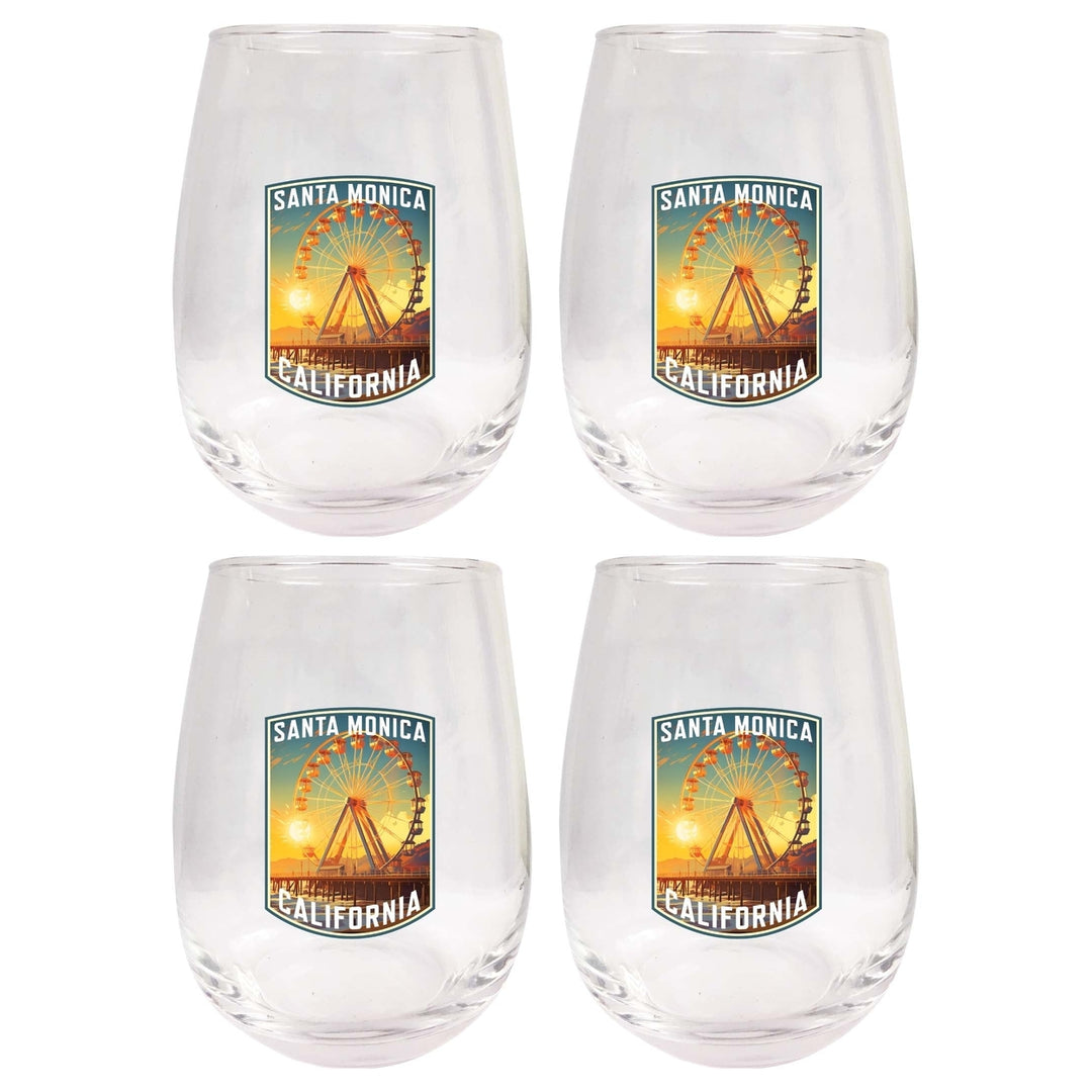 Santa Monica California Design C Souvenir 15 oz Stemless Wine Glass 4-Pack Image 1