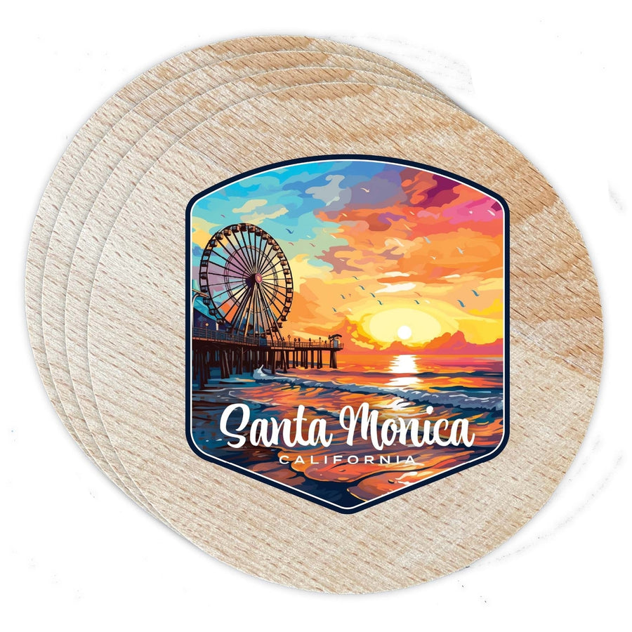 Santa Monica California Design A Souvenir Coaster Wooden 3.5 x 3.5-Inch 4 Pack Image 1