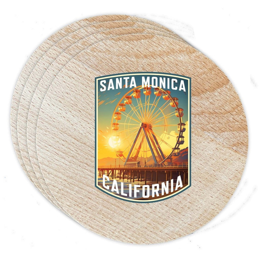 Santa Monica California Design C Souvenir Coaster Wooden 3.5 x 3.5-Inch 4 Pack Image 1