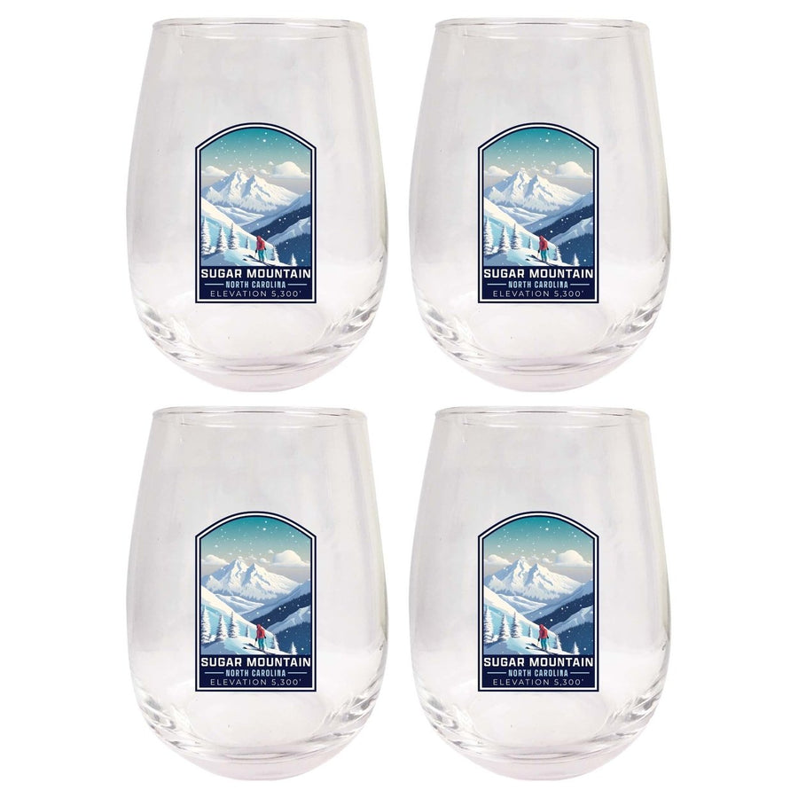 Sugar Mountain North Carolina Design B Souvenir 15 oz Stemless Wine Glass 4-Pack Image 1