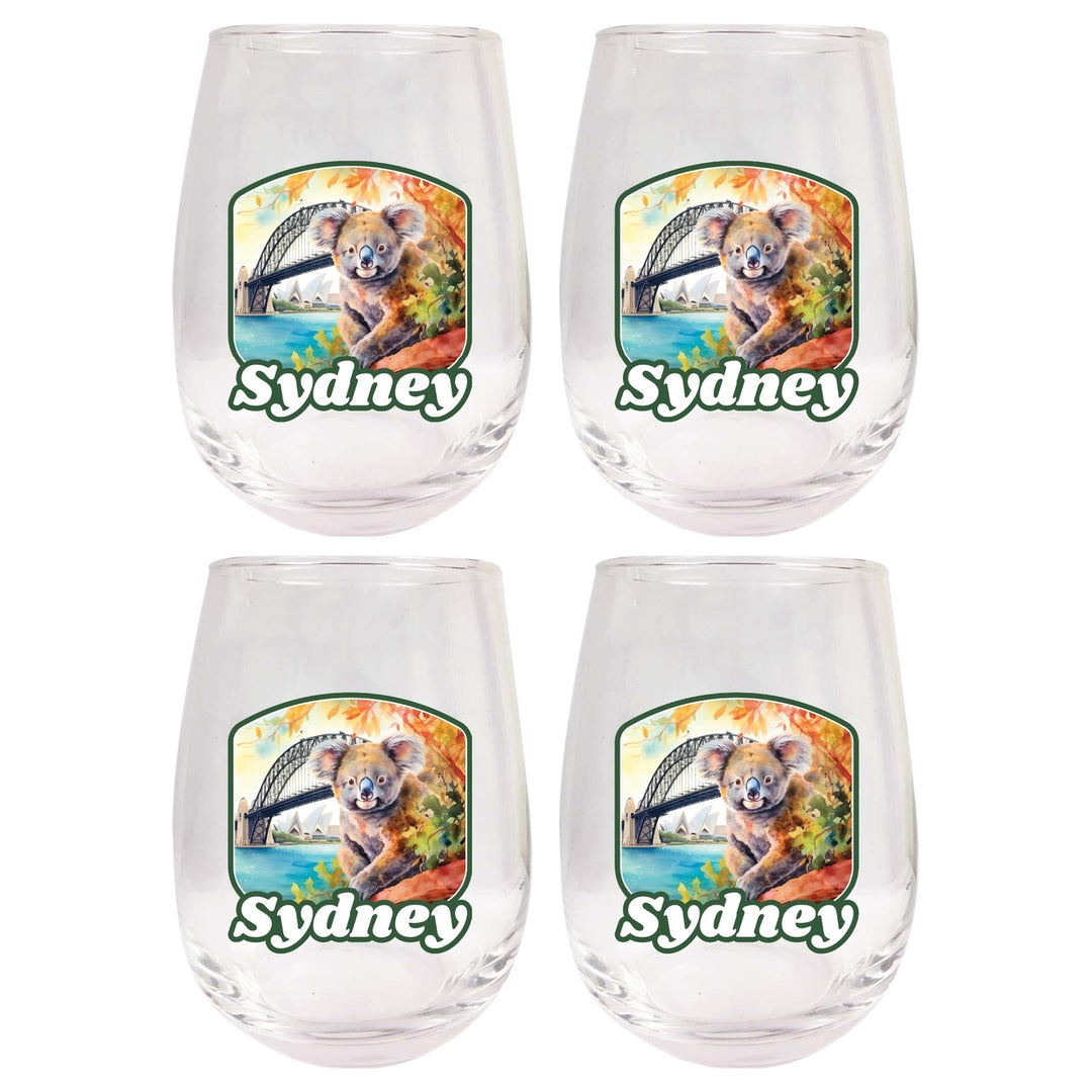 Sydney Australia Design C Souvenir 15 oz Stemless Wine Glass 4-Pack Image 1