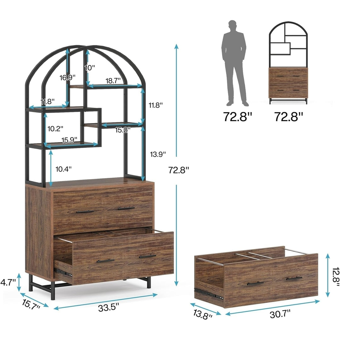 Tribesigns 2 Drawer Vertical File Cabinet with Bookshelf Industrial Printer Stand Image 2