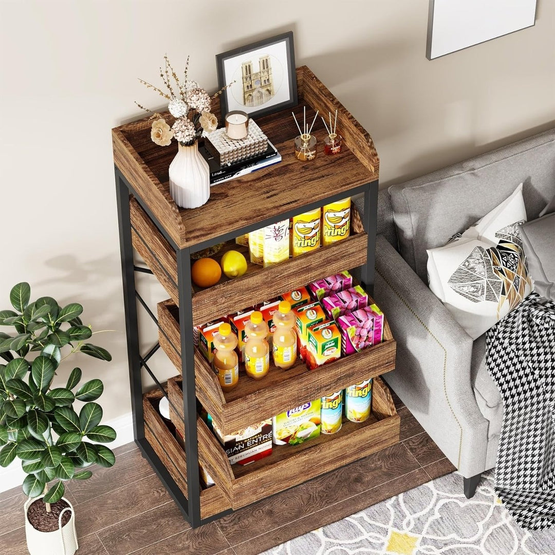 Tribesigns Wood Fruit and Vegetable Storage Rack, 5-Tier Pull-Out Snack Stand Fruit Basket Stand, Utility Shelf Image 3