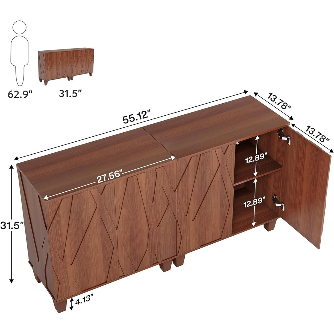 Tribesigns Sideboard Buffet Storage Cabinet Set of 2, Retro Kitchen Sideboard Cabinet with Adjustable Shelves 55" Accent Image 2