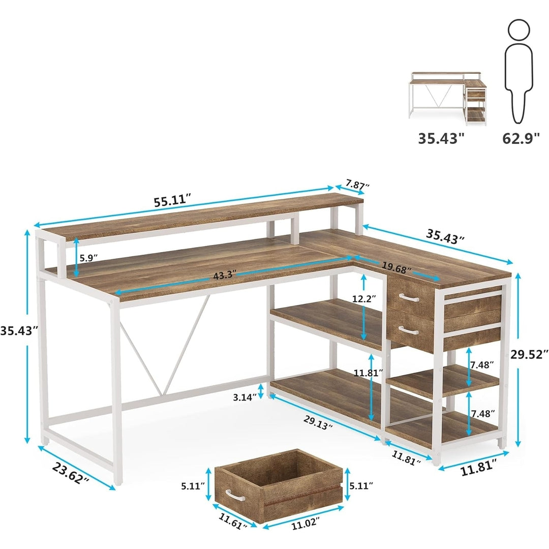 Tribesigns 55-inch Reversible L Shaped Desk with Drawer and Storage Shelves Image 6