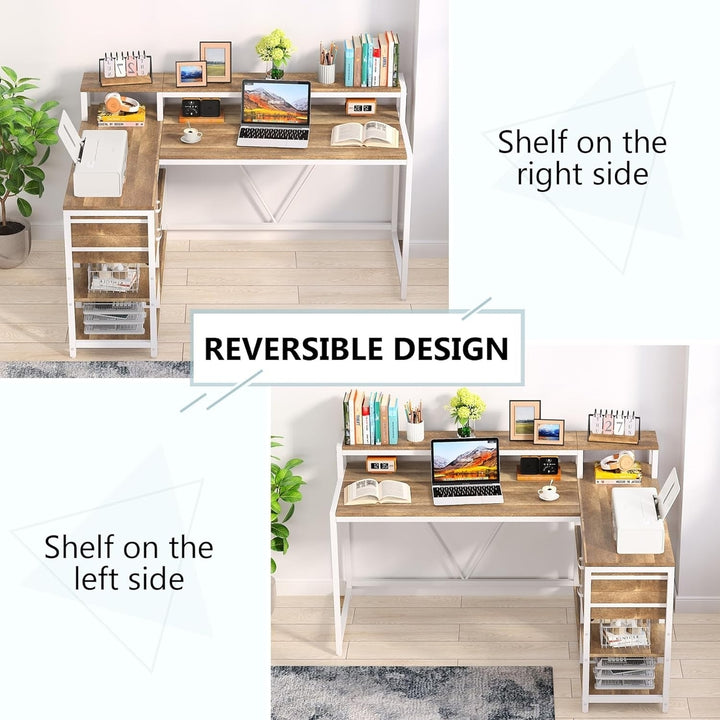 Tribesigns 55-inch Reversible L Shaped Desk with Drawer and Storage Shelves Image 4