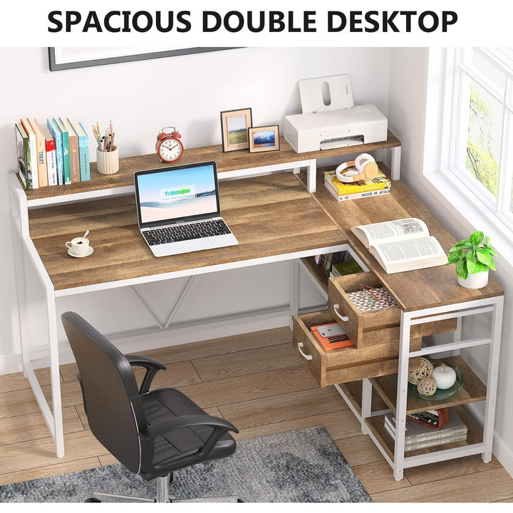 Tribesigns 55-inch Reversible L Shaped Desk with Drawer and Storage Shelves Image 5