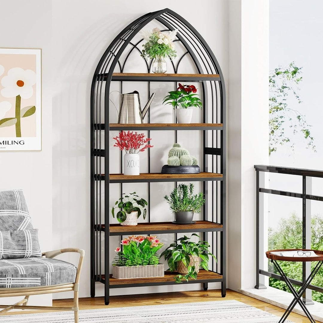 Tribesigns 5-Tier Plant Stand 74.8 Inch Tall Indoor Wood Metal Industrial Rack Image 1